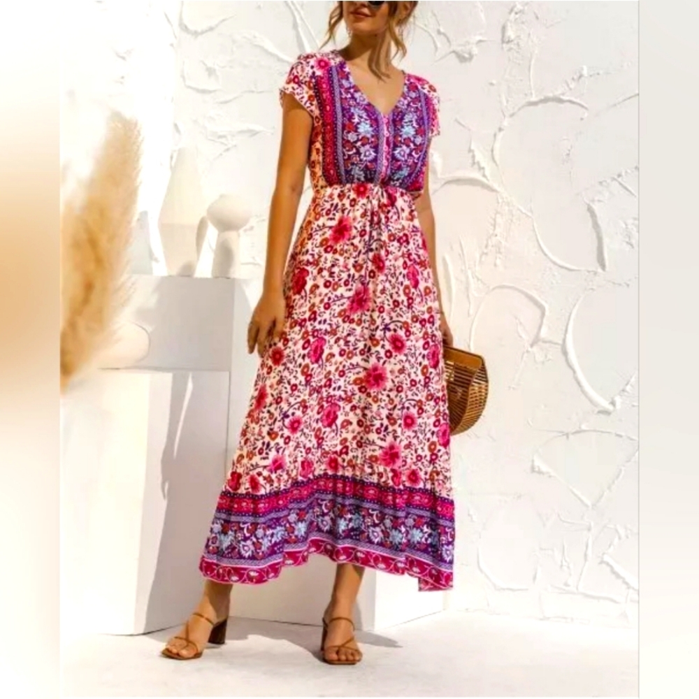 Sucrefas Boho Midi Dress, size L, NWOT